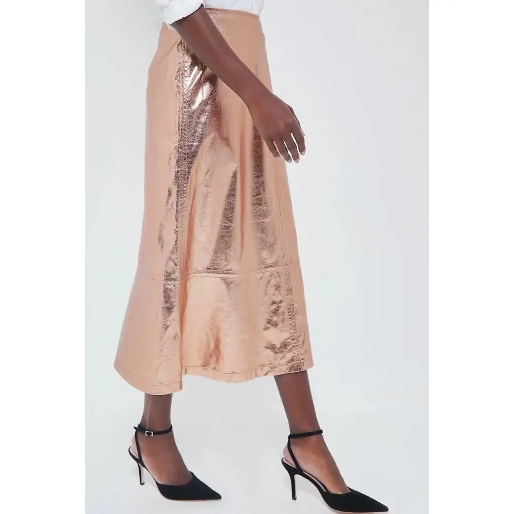 TUCKERNUCK X INDIA HICKS London MIDI Skirt Gold Metallic Size 8 NWT